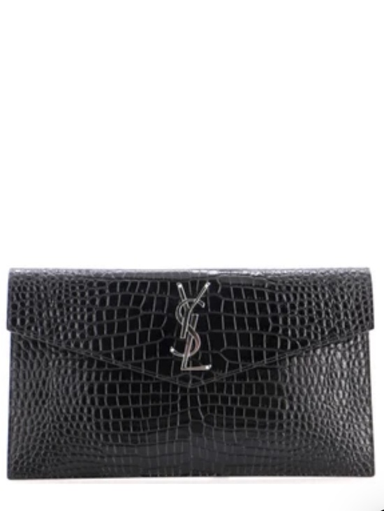 Saint Laurent Handbags - Saint Laurent Black Croc-Embossed Uptown Clutch